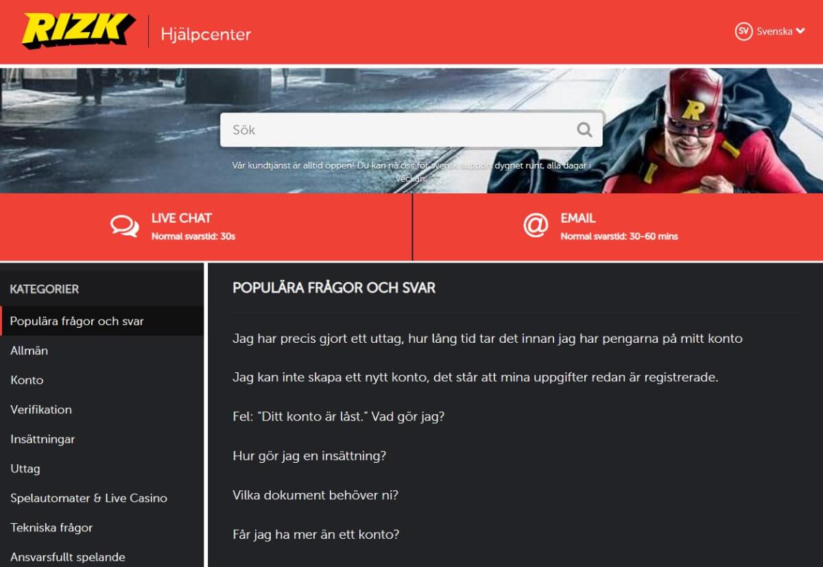 rizk casino support