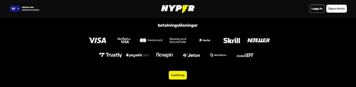 hyper casino betalningsmetoder