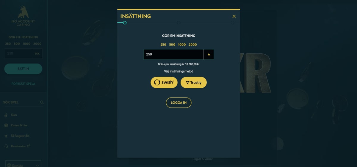 No Account Casino betalningsmetoder