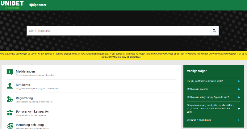 Unibet kundtjänst