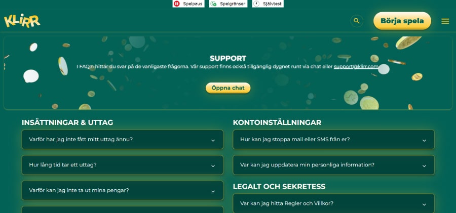 Klirr casino kundsupport