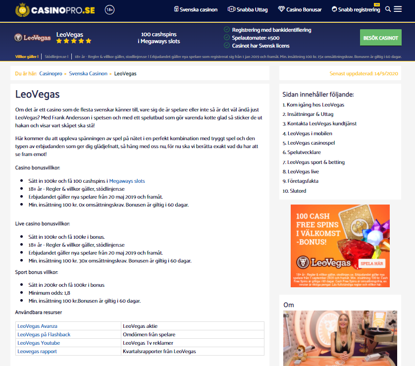 LeoVegas casinopro bonus recension