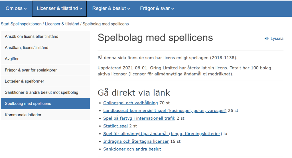 d licens Spelinspektionen