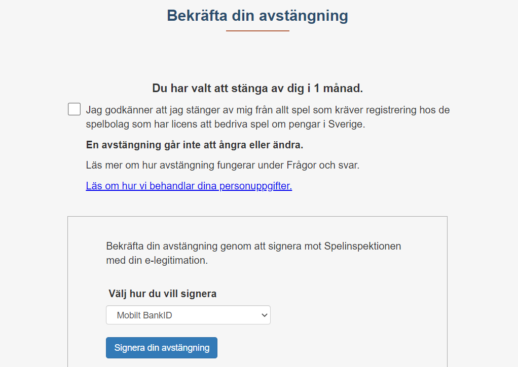 Spelpaus bekräfta