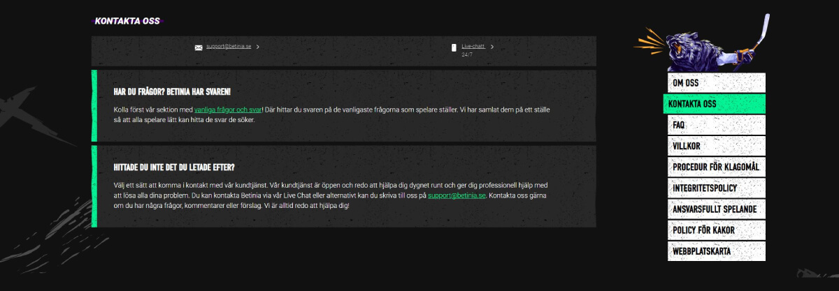 betinia support