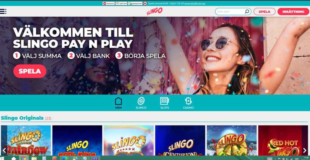 Slingo välkomstsida