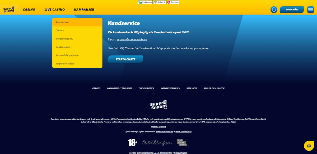 Supersnabbt casino support