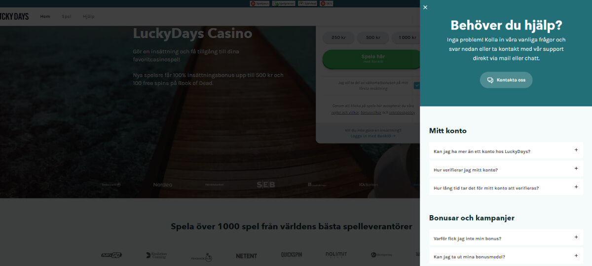 Luckydays casino support