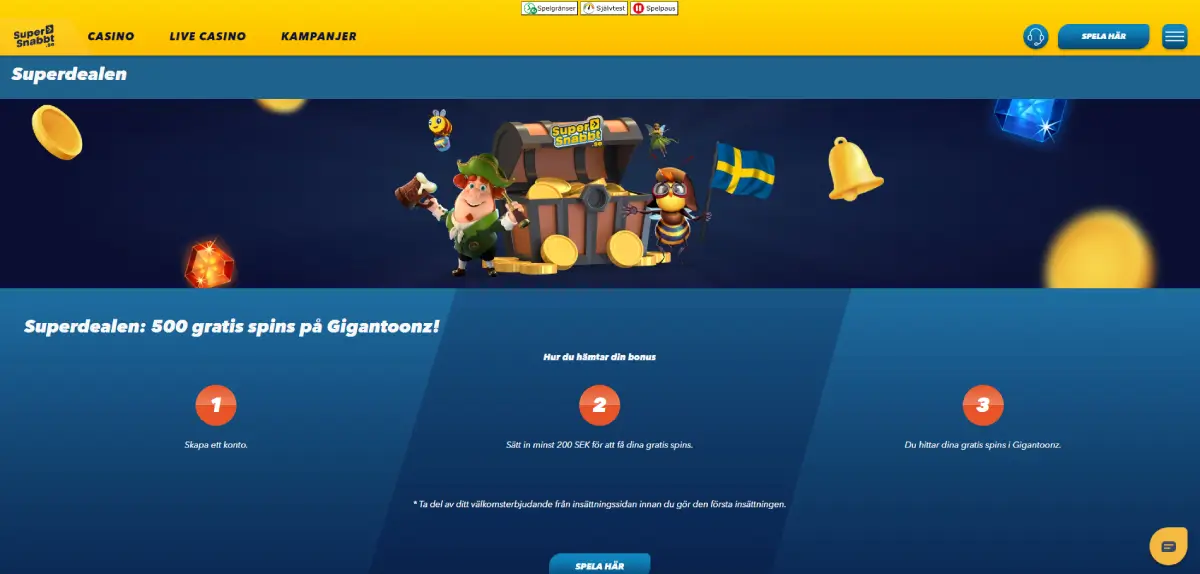 supersnabbt casino bonus spins