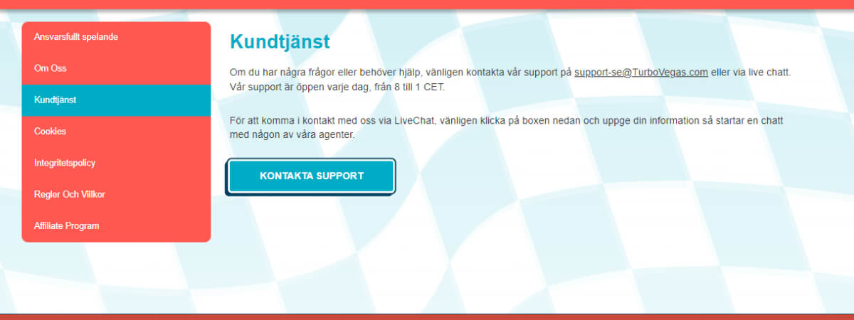TurboVegas Kundtjänst