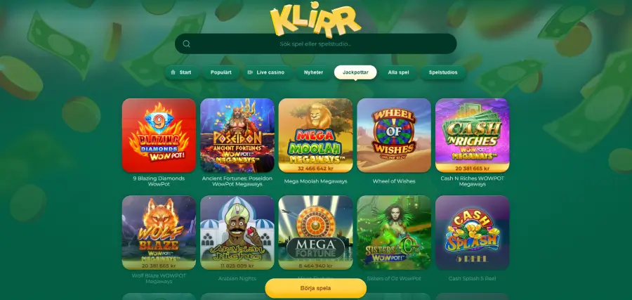 klirr casino jackpottar