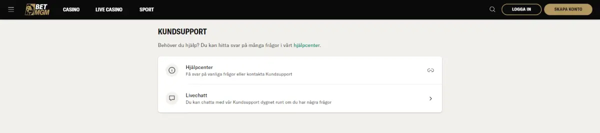 bet mgm kundtjänst