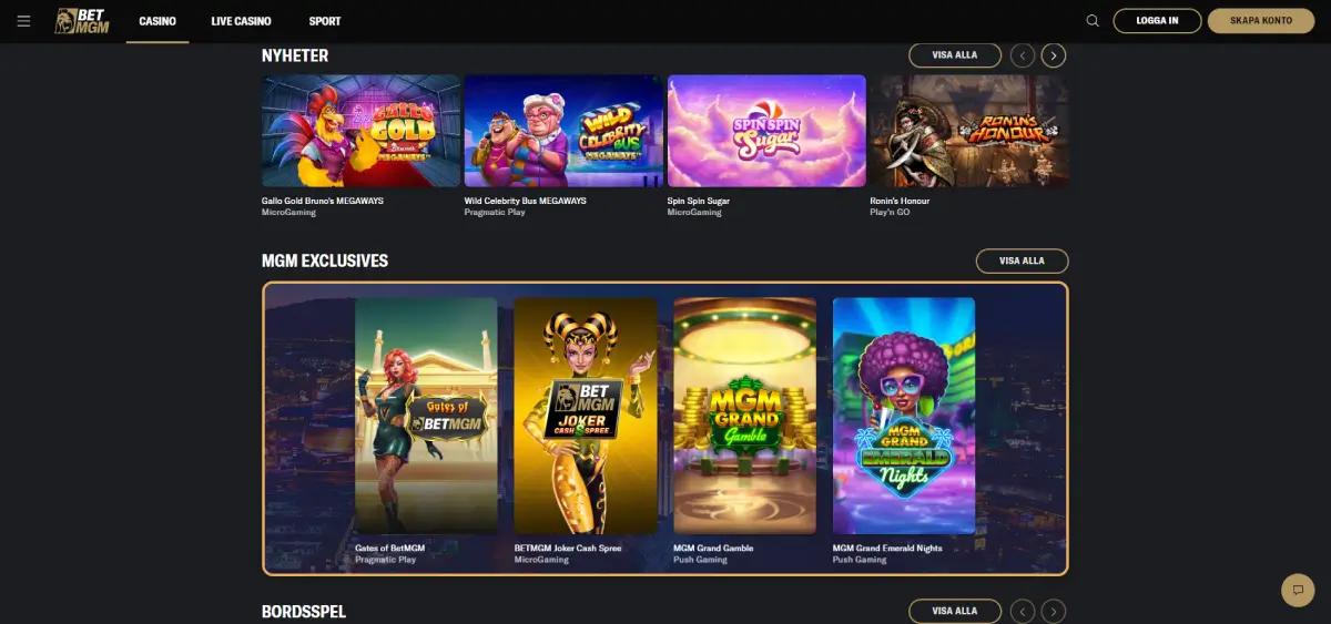bet mgm spelutbud