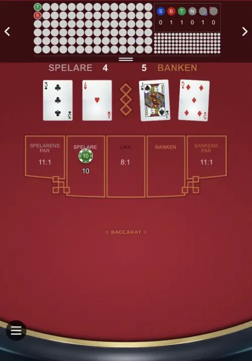 Baccarat spelrunda steg 2: kort delas ut