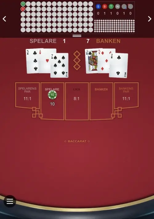 Baccarat spelrunda steg 3: fler kort delas ut