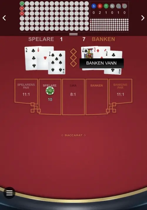 Baccarat spelrunda steg 4: resultat