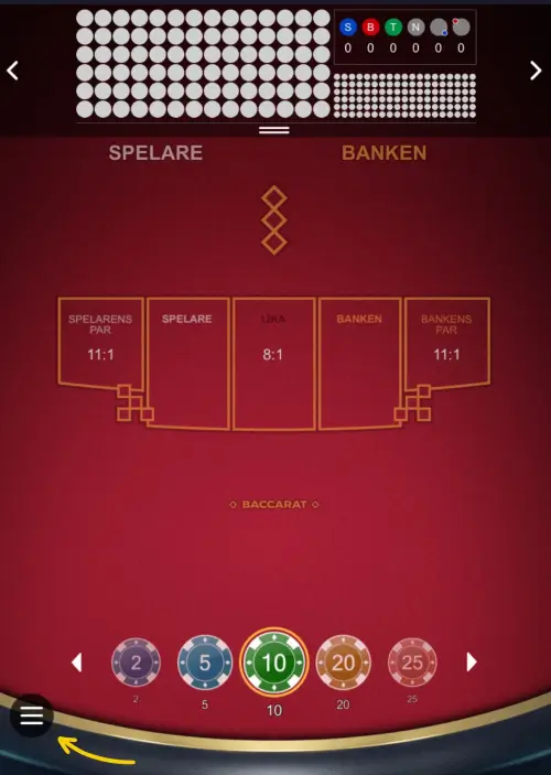 kolla upp baccarat spelregler steg 1