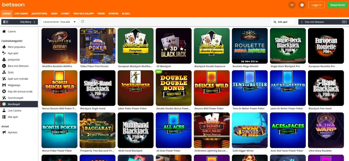betsson videopoker