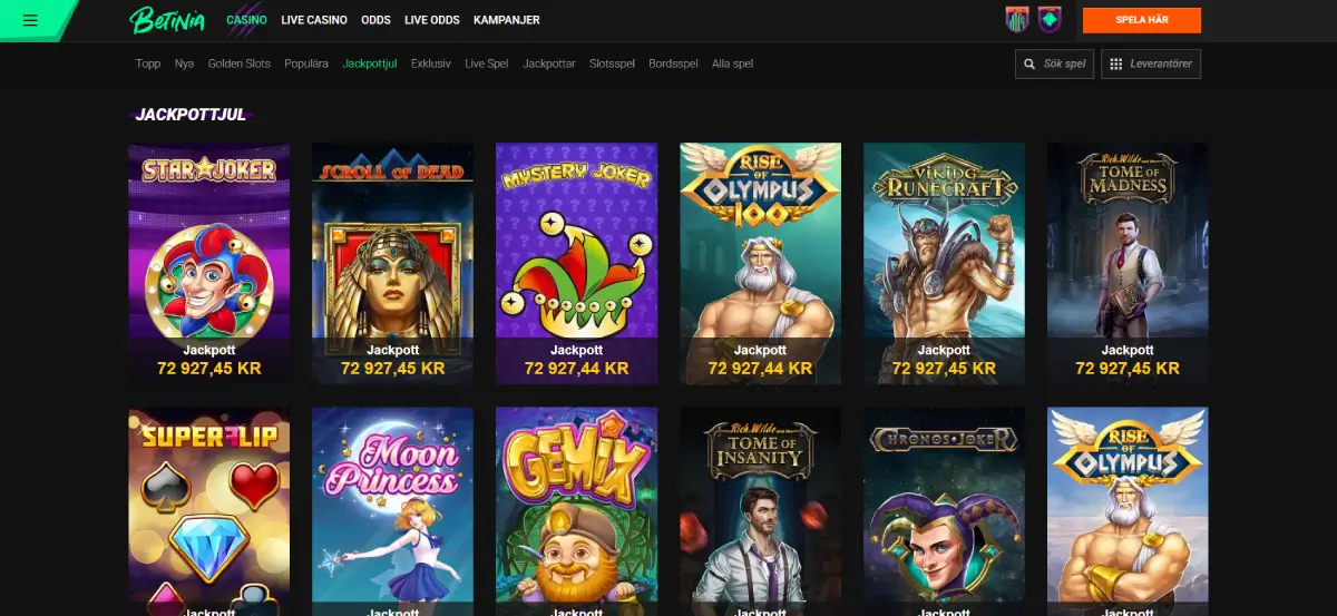 jackpottjul kampanj hos betinia