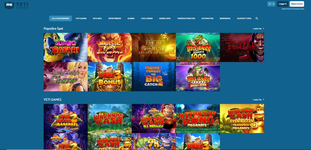 yeti casino spelutbud